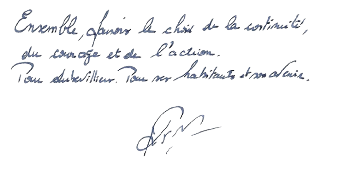 Message manuscrit de Karine Franclet